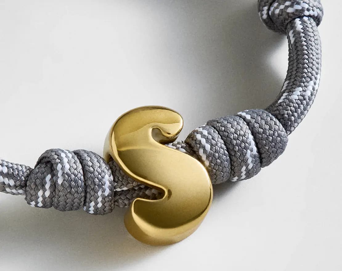 BaubleBar Knotty Initial Custom Bracelet - Cool Gray Single Letter Gold [Adjustable pull-tie so you can get a perfect fit, Personalized with the capital letter of yo, Choose from a