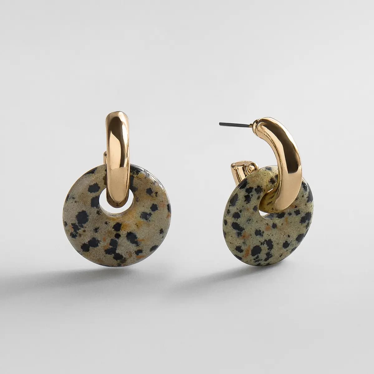 BaubleBar Shea Semi-Precious Drop Earrings - Dalmation [Thick gold huggie with a semi-precious charm, Lightweight and comfortable for everyday wear, Easy to mix and match into diff