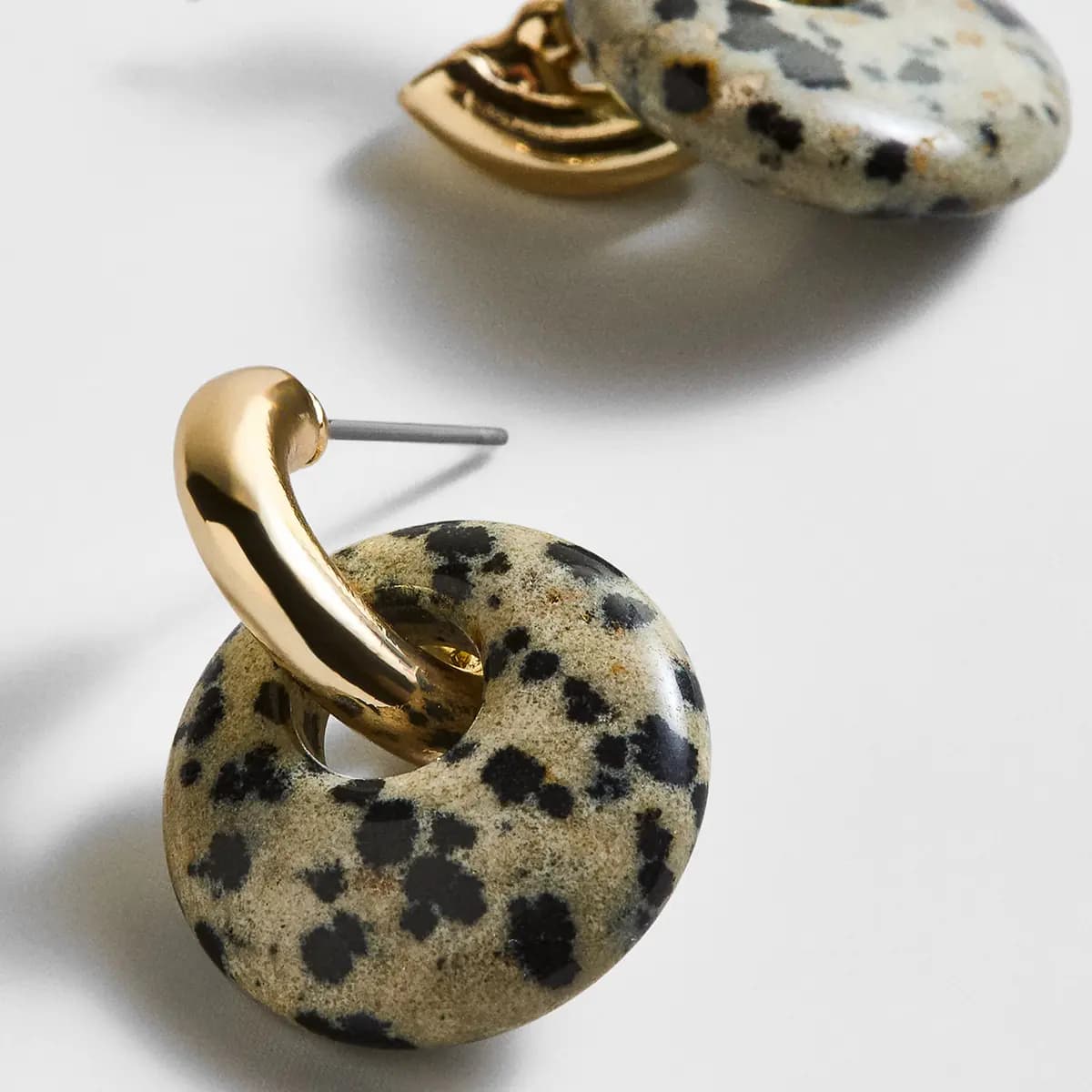 BaubleBar Shea Semi-Precious Drop Earrings - Dalmation [Thick gold huggie with a semi-precious charm, Lightweight and comfortable for everyday wear, Easy to mix and match into diff
