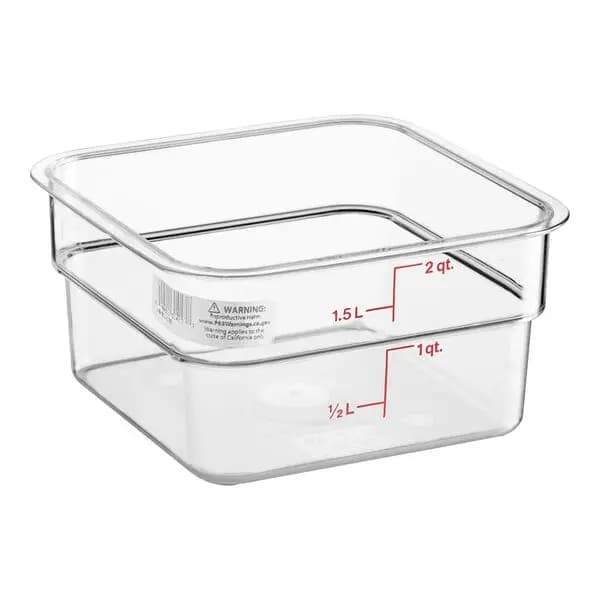 2 Qt Cambro Containers (Clear, Square) [Length 7 1/4 Inches, Width 7 1/4 Inches, Height 3 4/5 Inches, Capacity 2 qt.]