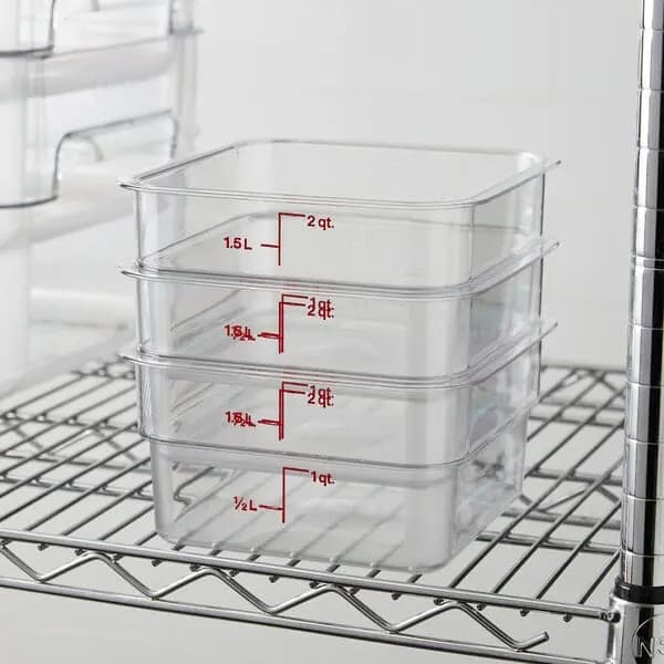 2 Qt Cambro Containers (Clear, Square) [Length 7 1/4 Inches, Width 7 1/4 Inches, Height 3 4/5 Inches, Capacity 2 qt.]