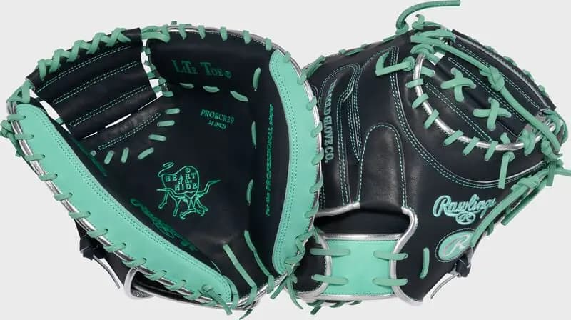 Rawlings Cal Raleigh Heart of the Hide 34-Inch Catcher's Mitt, Right Hand Throw [Conventional, Navy/Mint, Standard]