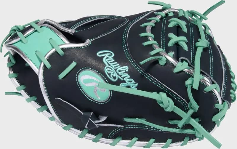 Rawlings Cal Raleigh Heart of the Hide 34-Inch Catcher's Mitt, Right Hand Throw [Conventional, Navy/Mint, Standard]