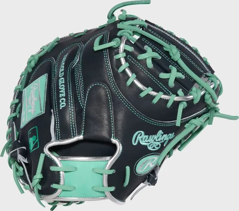 Rawlings Cal Raleigh Heart of the Hide 34-Inch Catcher's Mitt, Right Hand Throw [Conventional, Navy/Mint, Standard]