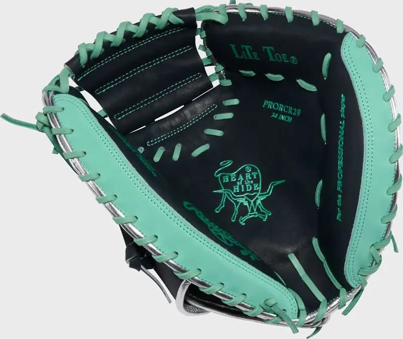 Rawlings Cal Raleigh Heart of the Hide 34-Inch Catcher's Mitt, Right Hand Throw [Conventional, Navy/Mint, Standard]