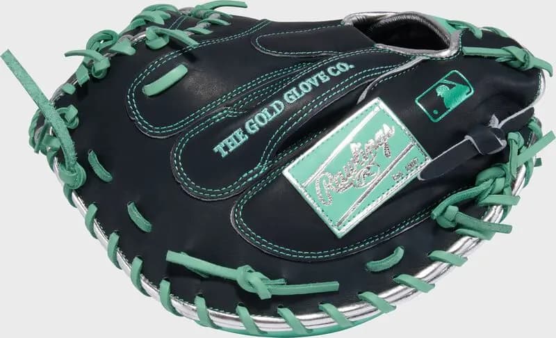 Rawlings Cal Raleigh Heart of the Hide 34-Inch Catcher's Mitt, Right Hand Throw [Conventional, Navy/Mint, Standard]