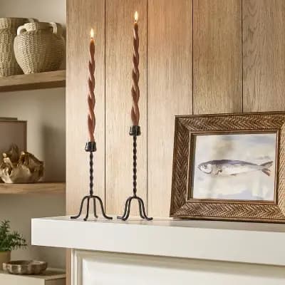 Threshold designed w/Studio McGee Set of 2 Metal Taper Candle Holders Black - Thresholdâ„¢ designed with Studio McGee [Taper, Iron, 1 Candle]