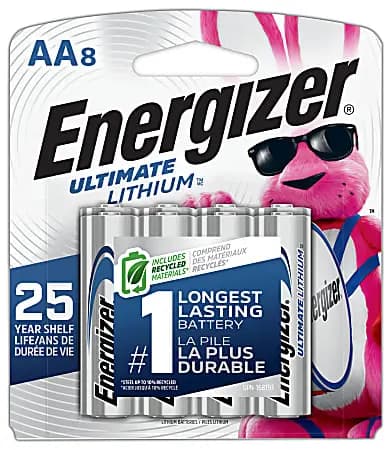 Energizer Ultimate Lithium AA Batteries (8 Pack), 1.5V Lithium Double A Batteries [Cell Type Lithium Ion, voltage 1.5 V, model L91BP-4, rechargeable No]