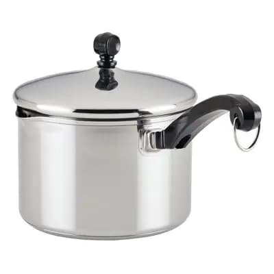 Farberware Classic 1qt Covered Saucepan: Stainless Steel Cookware, Dishwasher-Safe, Gas & Induction Compatible Pot [Stainless Steel, 11 Inches, 1 Quart]