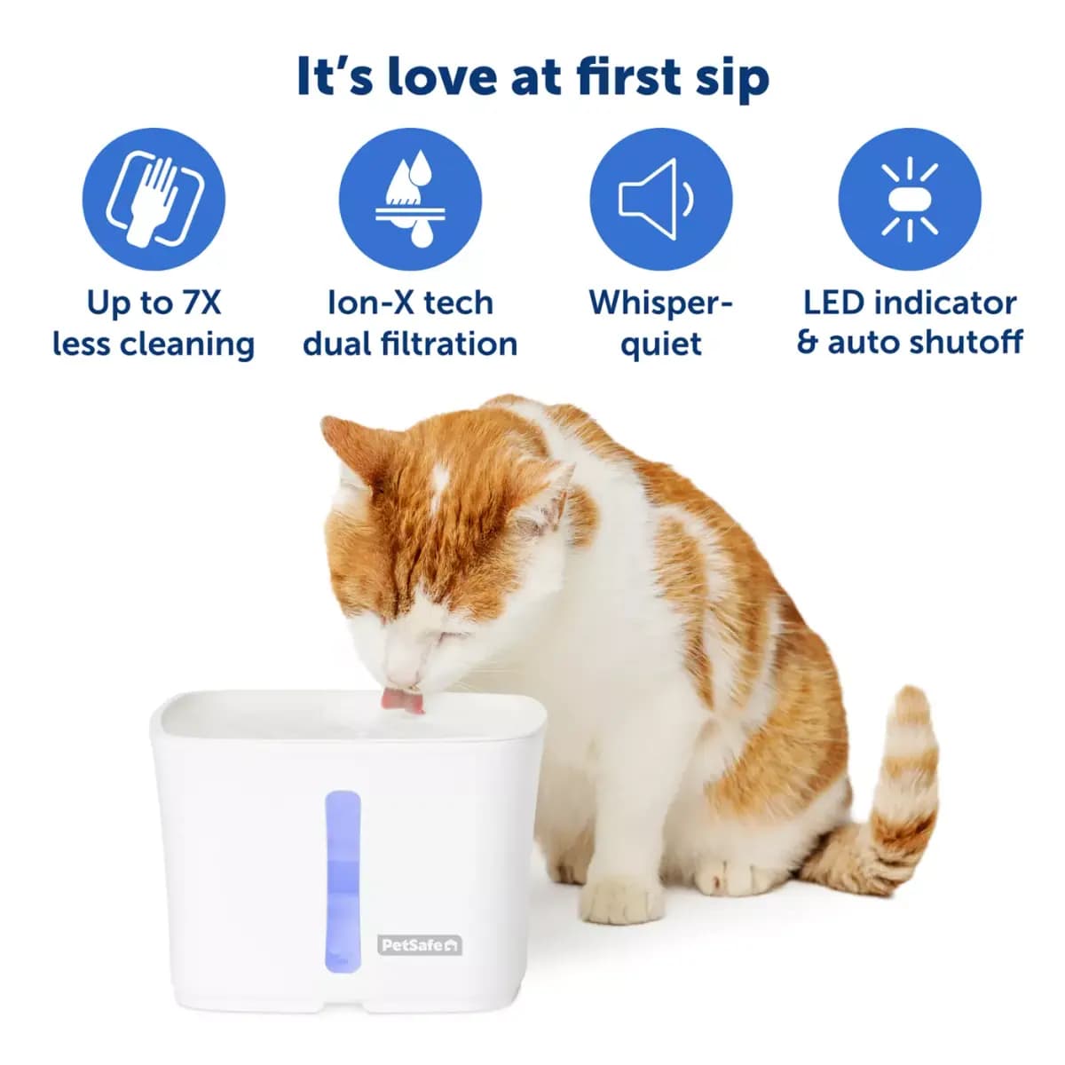 PetSafe® Viva Pet Water Fountain - 1.8L/64 oz - Filters Included [Intended Pet(s) Dog, Cat, Material(s) Plastic, Color White, Product Dimensions 6.5 in x 7.1 in x 5 in]