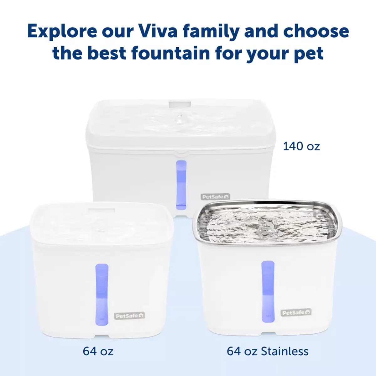 PetSafe® Viva Pet Water Fountain - 1.8L/64 oz - Filters Included [Intended Pet(s) Dog, Cat, Material(s) Plastic, Color White, Product Dimensions 6.5 in x 7.1 in x 5 in]