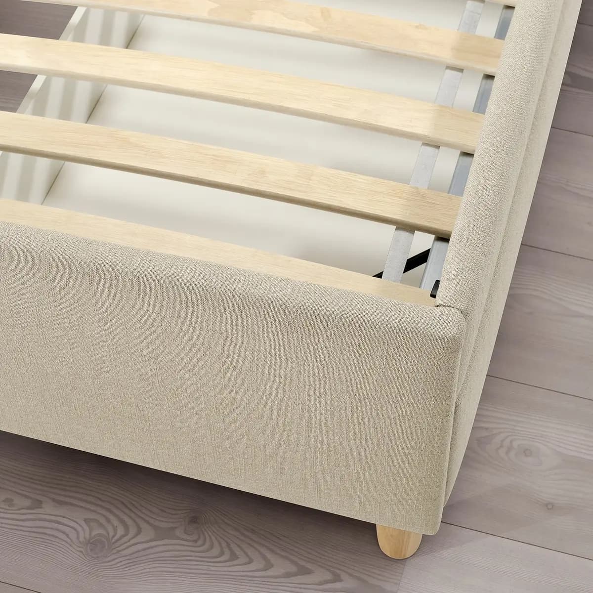 IKEA IDANÄS Upholstered storage bed, Naggen beige Queen [Length 88 5/8 ", Width 64 ", Footboard height 19 1/4 "]