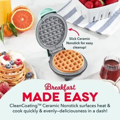 Dash Ceramic Nonstick Mini Maker Waffle Aqua [350 watts, Plastic, 1.3 Pounds]