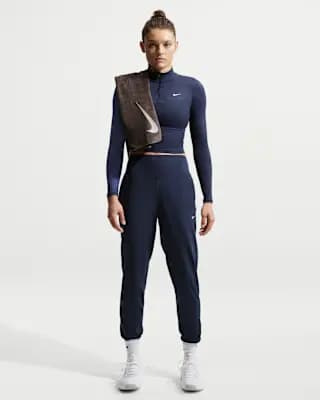 Nike One Women's High-Waisted Full-Length Knit Joggers Midnight Navy/White [Body: 80% polyester/20% spandex; Pocket Bags: 75% polyester/13%, Machine Wash, XXS (00)-XXL (20–22)]