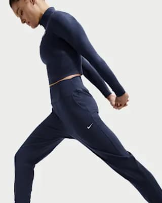 Nike One Women's High-Waisted Full-Length Knit Joggers Midnight Navy/White [Body: 80% polyester/20% spandex; Pocket Bags: 75% polyester/13%, Machine Wash, XXS (00)-XXL (20–22)]