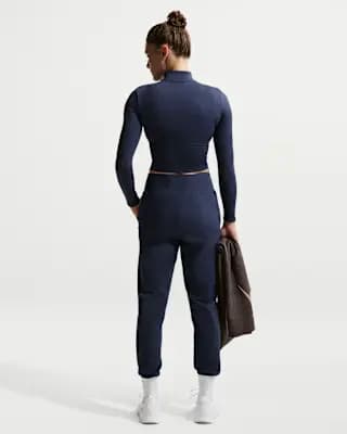 Nike One Women's High-Waisted Full-Length Knit Joggers Midnight Navy/White [Body: 80% polyester/20% spandex; Pocket Bags: 75% polyester/13%, Machine Wash, XXS (00)-XXL (20–22)]