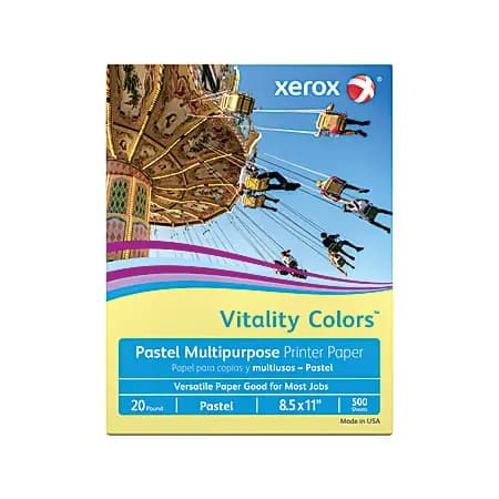 Xerox® Vitality Colors™ Multi-Use Printer & Copy Paper, 1 Ream, Yellow, Letter (8.5" x 11"), 500 Sheets Per Ream, 20 Lb, 30% Recycled [color Yellow, sheet size Letter (8-1/2" x 11"