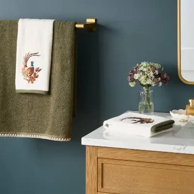 Threshold 2pk Pheasant Embroidered Harvest Hand Towel Set White - Thresholdâ„¢ [100% Cotton, Lightweight (300-450 GSM), Shirley]