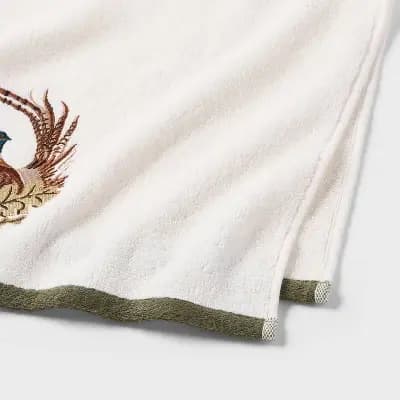 Threshold 2pk Pheasant Embroidered Harvest Hand Towel Set White - Thresholdâ„¢ [100% Cotton, Lightweight (300-450 GSM), Shirley]