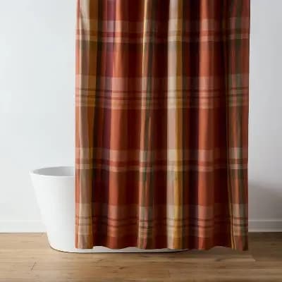 72"x72" Plaid Harvest Shower Curtain Orange/Brown - Threshold™ [72 Inches (H) x 72 Inches (W), 1.65 Pounds, Woven]