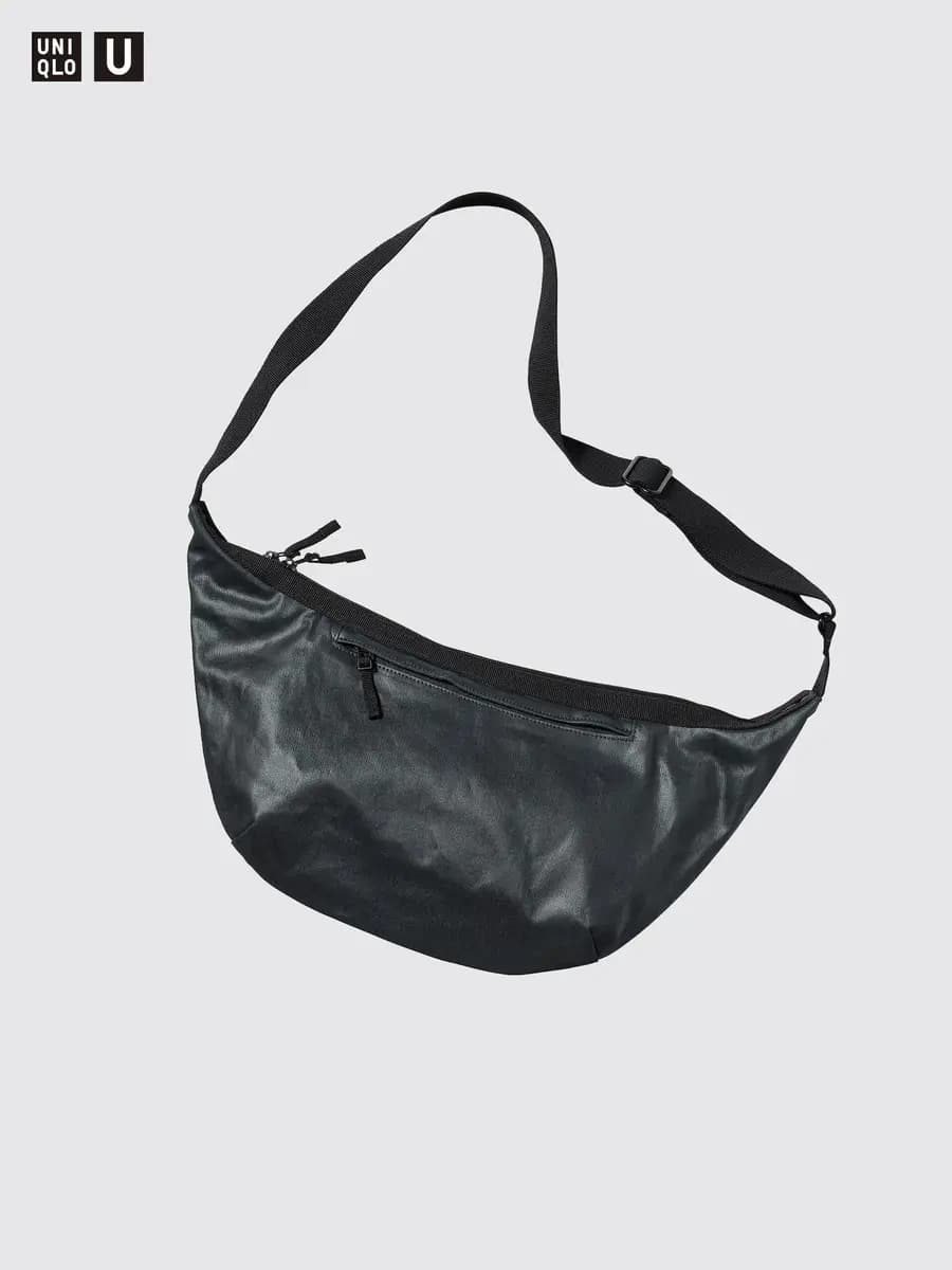 Uniqlo Coated Cotton Shoulder Bag Black [Imported, Do not wash, Do not dry clean, Capacity: approximately 7 L.]