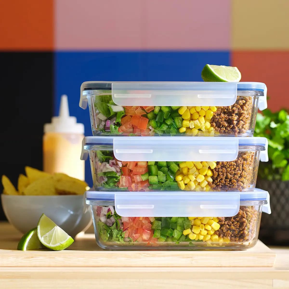 IKEA 365+ food container with lid, rectangular/glass, 34 oz [Length 8 ¼ ", Width 6 ", Height 2 ¼ ", Volume 34 oz]