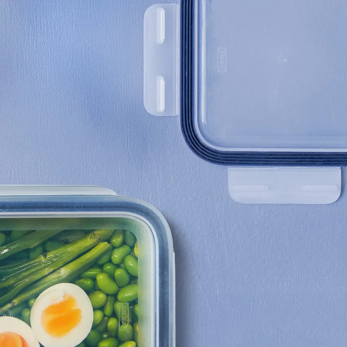 IKEA 365+ food container with lid, rectangular/glass, 34 oz [Length 8 ¼ ", Width 6 ", Height 2 ¼ ", Volume 34 oz]