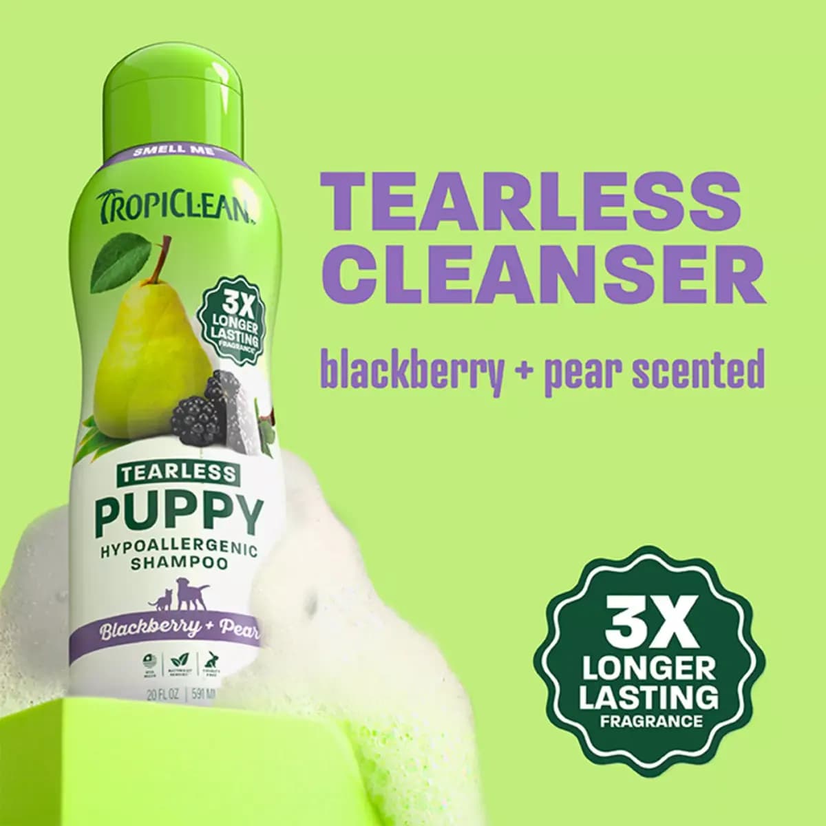 TropiClean® Tearless Hypoallergenic Puppy Shampoo, 3x Longer Lasting Scent - Blackberry Pear 20 oz [Description and Overview TROPICLEAN TEARLESS PUPPY HYPOALLERGENIC, Product Brand