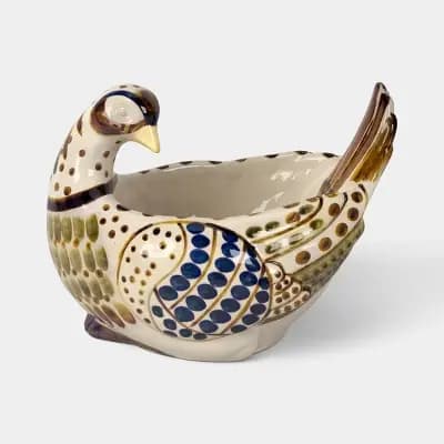 Muchoise Painted Ceramic Fall Pheasant Decorative Bowl [5.5 Pounds, Stoneware, Hand Wash]