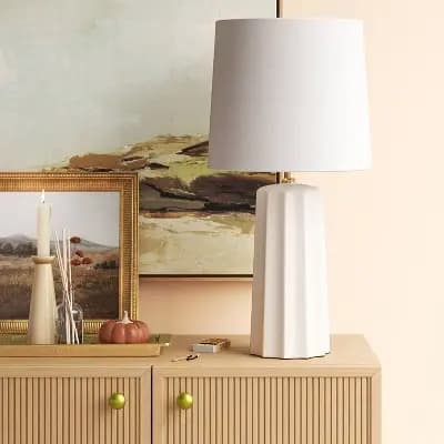 24.75"x13" Ribbed Ceramic Table Lamp Cream - Threshold™ [4.64 Pounds, Glazed, Saddle]