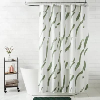 Room Essentials Fabric Painted Strokes Shower Curtain Green - Room Essentialsâ„¢ [80% Recycled Polyester, 1.4 Pounds, 72 Inches (H) x 72 Inches (W)]