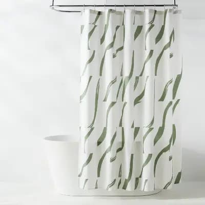 Room Essentials Fabric Painted Strokes Shower Curtain Green - Room Essentialsâ„¢ [80% Recycled Polyester, 1.4 Pounds, 72 Inches (H) x 72 Inches (W)]