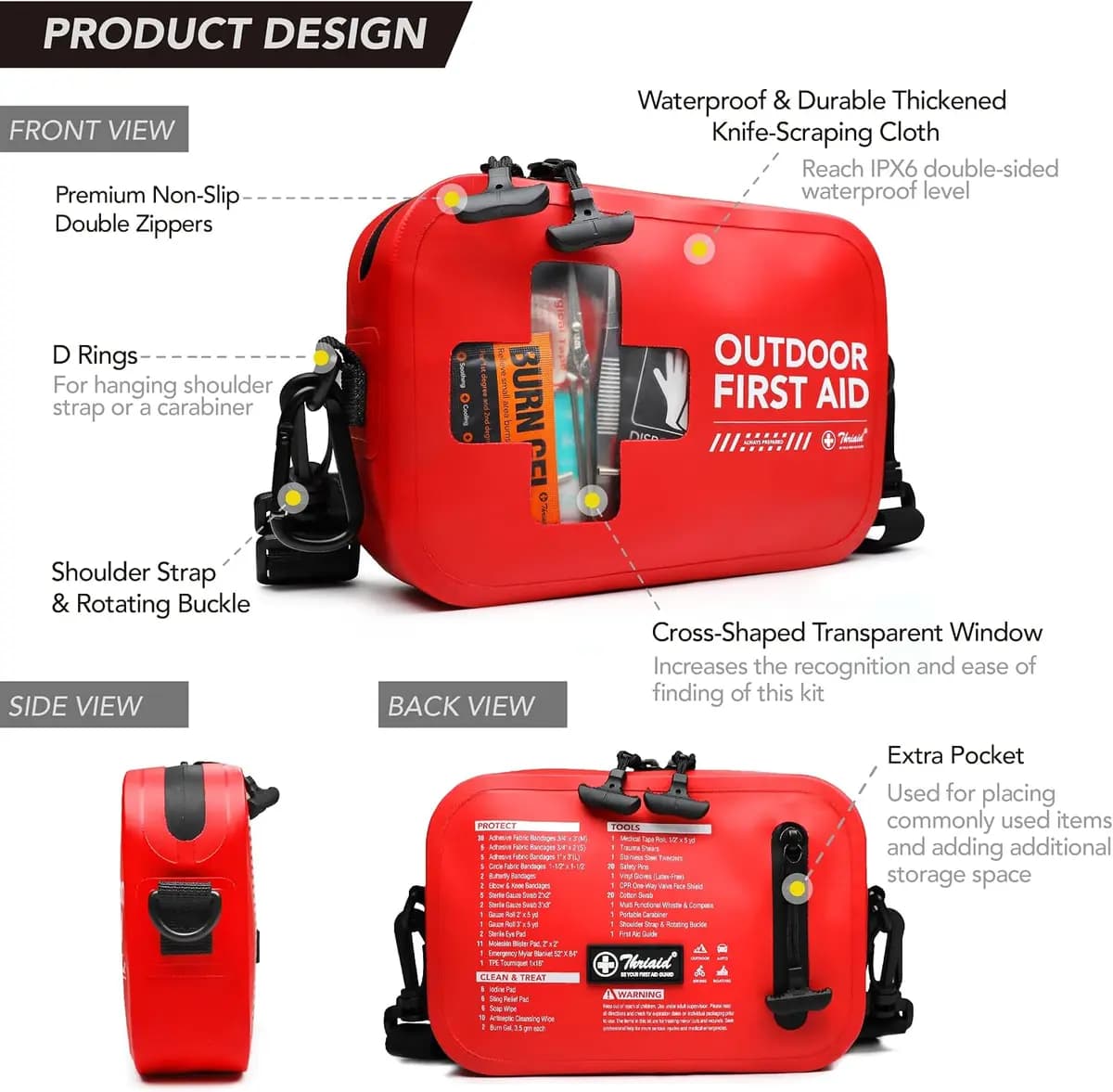 THRIAID 152 PCS Waterproof First Aid Kit, Small Portable Outdoor Boat Safety Bag [THRIAID, Waterproof, 152]
