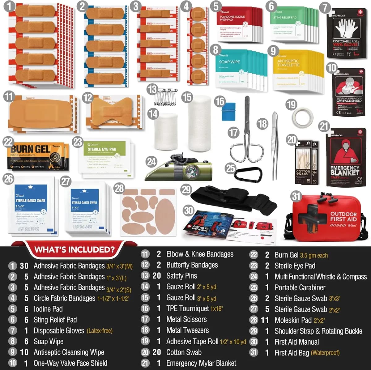 THRIAID 152 PCS Waterproof First Aid Kit, Small Portable Outdoor Boat Safety Bag [THRIAID, Waterproof, 152]