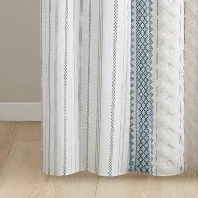 Ink+Ivy Imani Cotton Print Elegant Soft Shower Curtain with Chenille Navy Blue/White: Mid-Century Modern, Machine Washable, Buttonhole Top [100% Cotton, Chenille, 1.87 Pounds]