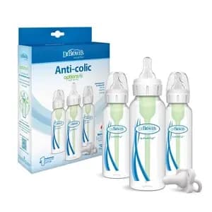 Dr. Brown's 8oz Anti-Colic Options+ Narrow Baby Bottle with Level 1 Slow Flow Nipple & HappyPaci Pacifier - 0m+ [Dimensions (Overall) 8 Inches (H) x 2.3 Inches (W) x 2.3 Inch, Weig