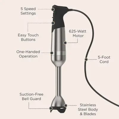 Vitamix Immersion Blender 5-Speed Silver/Black: Stainless Steel Hand Blender, 625W, Scratch-Resistant, 5 ft Cord [625 Watts, Stainless Steel, 0 fl oz (US)]