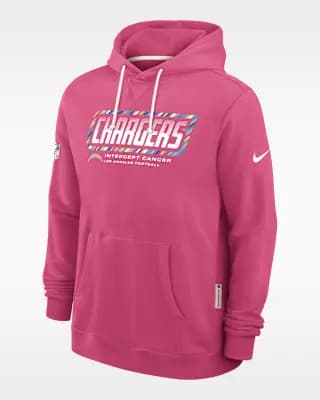 Los Angeles Chargers Crucial Catch Sideline Standard Issue Men's Nike Dri-FIT NFL Pullover Hoodie Pink [Pink, Hood with drawstring, Front pocket]