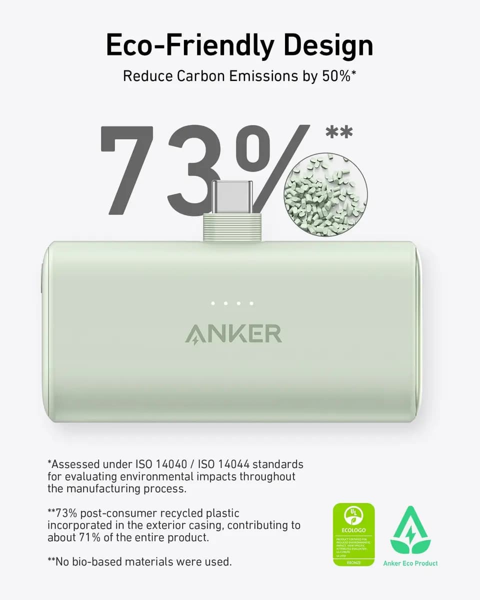 Anker Nano Power Bank (22.5W, Built-In USB-C Connector) [5,000mAh, 5V⎓3A / 9V⎓2A, 5V⎓3A / 9V⎓2.22A / 10V⎓2.25A]