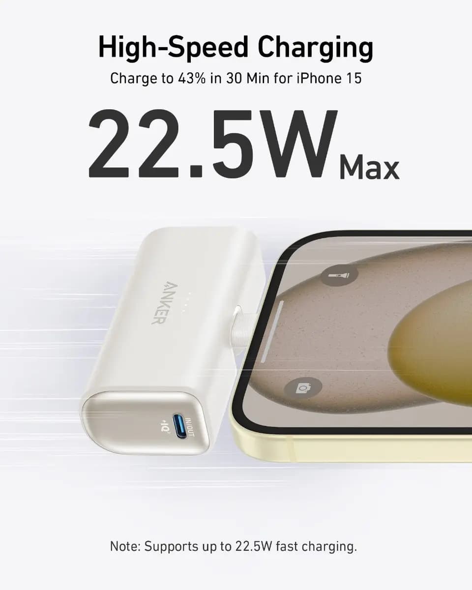 Anker Nano Power Bank (22.5W, Built-In USB-C Connector) [5,000mAh, 5V⎓3A / 9V⎓2A, 5V⎓3A / 9V⎓2.22A / 10V⎓2.25A]