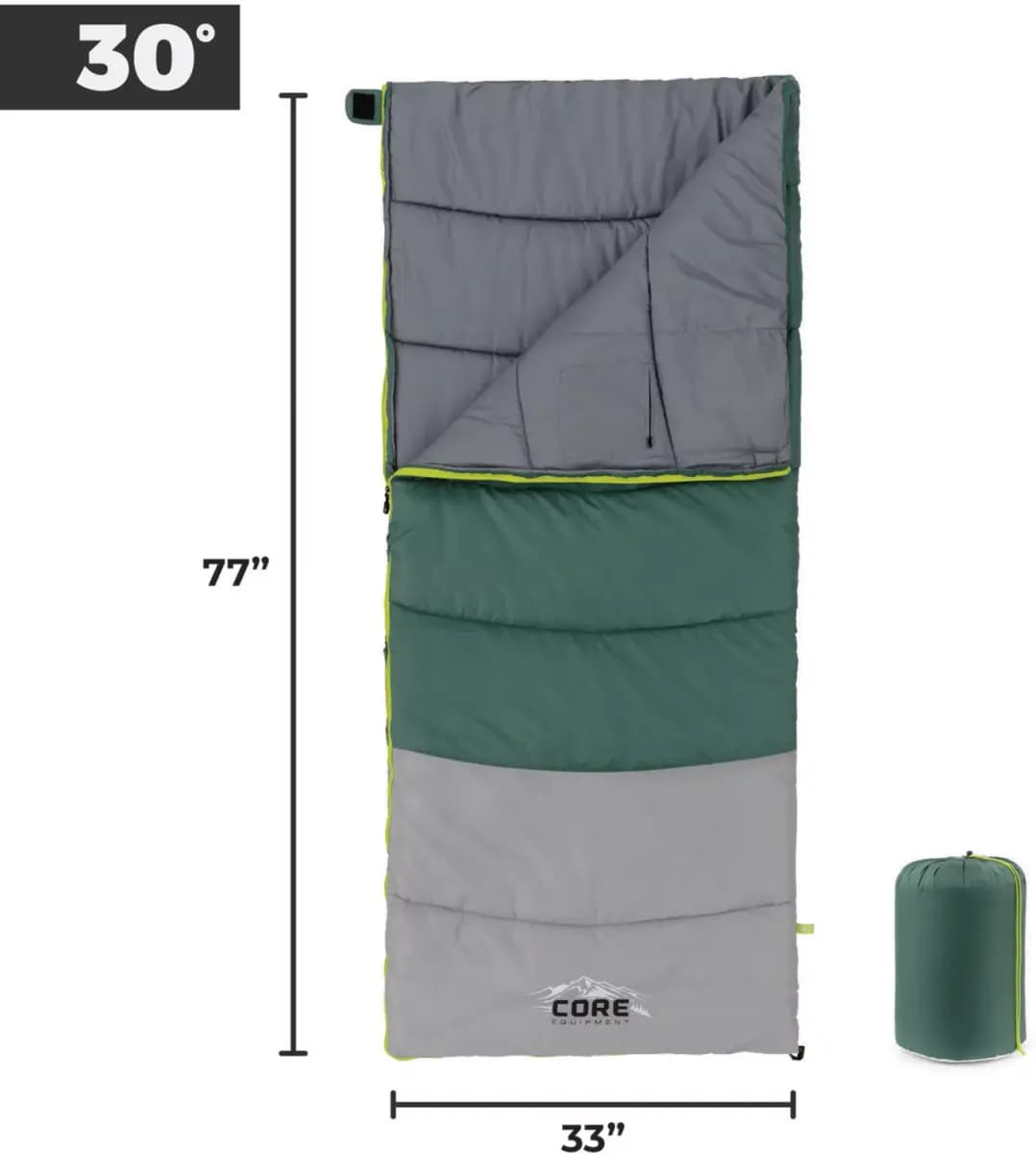 CORE CORE Equipment 30F Rectangle Sleeping Bag [100% polyester, 204, 30 - 39 Degrees]