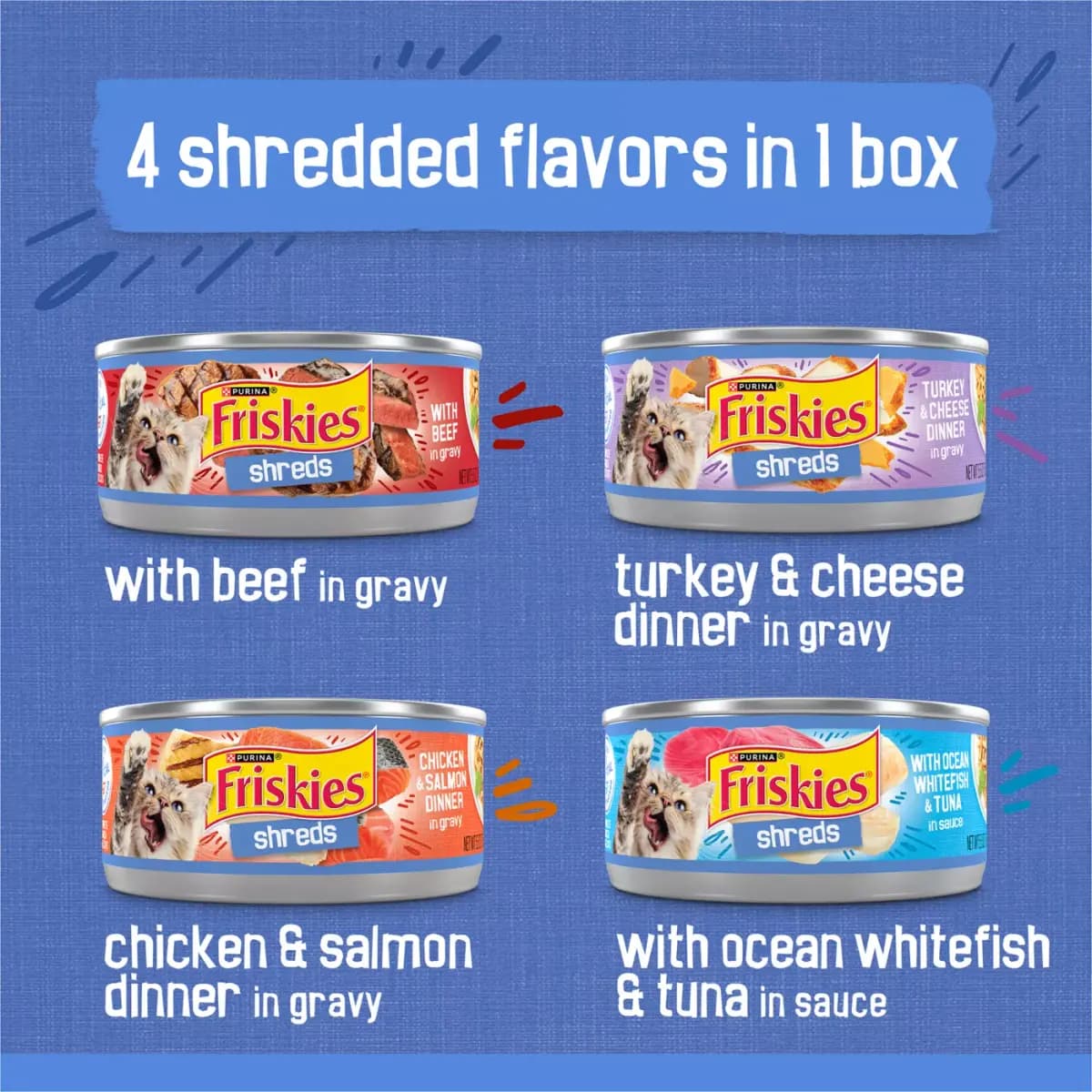 Friskies® Shreds Adult Cat Wet Food - Variety Pack, 5.5 Oz [Features & Benefits Purina Friskies gravy wet cat food varie, Item Number 5366006, Brand Friskies Shreds, Food Type Shre