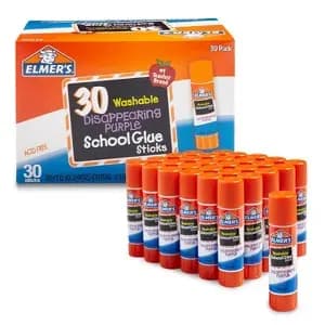 Elmer's 30ct Disappearing Washable Glue Sticks Purple: Art & Stationery, Dries Clear, 0.04 Net Weight, 30 Pack [Features Dries Clear, Washable, Package Quantity 30]
