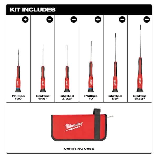 Milwaukee Precision Phillips Screwdriver Set (6-Piece), 48-22-2606 [Drive Style: Phillips, Hand Tool Type: Individual or Specialty Screwdriver, Individual/Set: Set]