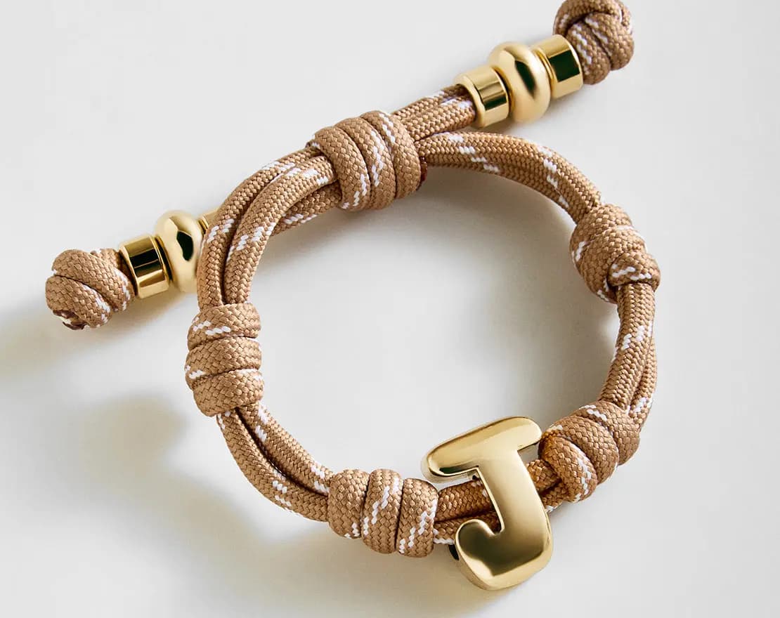 BaubleBar Knotty Initial Custom Bracelet - Light Brown Single Letter Gold [Adjustable pull-tie so you can get a perfect fit, Personalized with the capital letter of yo, Choose from