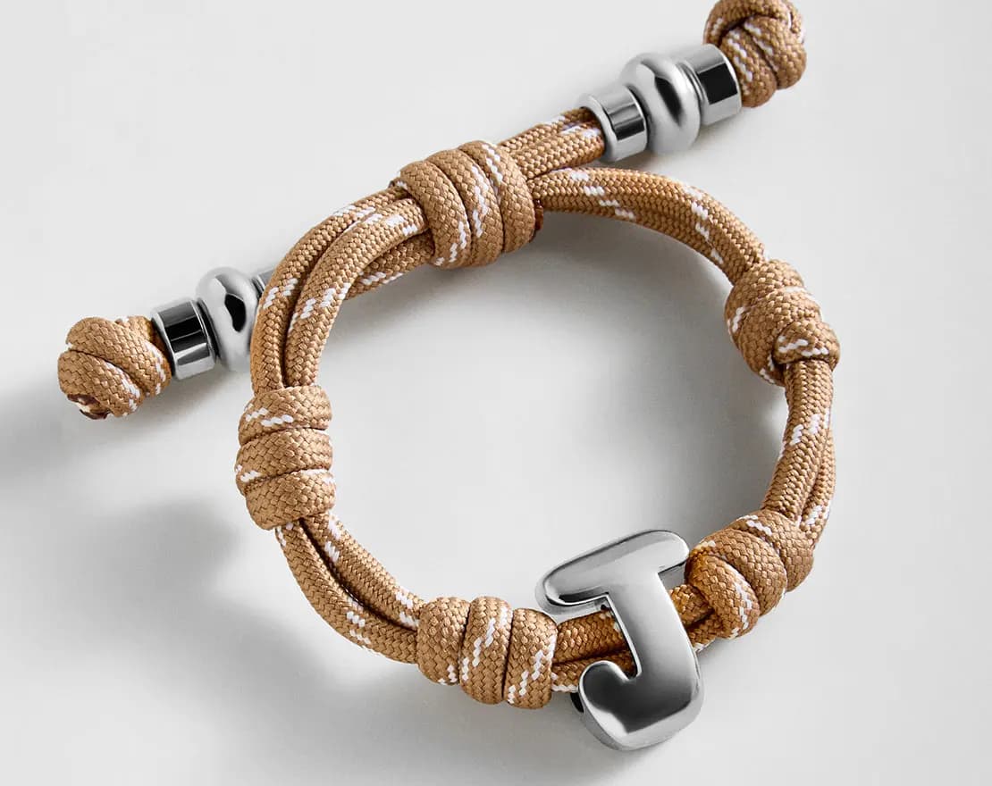 BaubleBar Knotty Initial Custom Bracelet - Light Brown Single Letter Gold [Adjustable pull-tie so you can get a perfect fit, Personalized with the capital letter of yo, Choose from