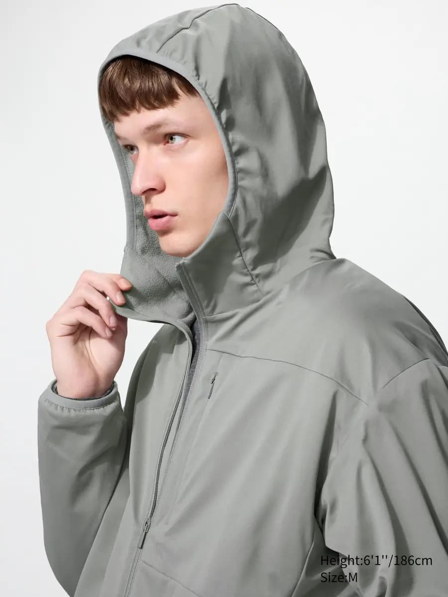 Uniqlo Windproof Fleece Full-Zip Hoodie Gray [Shell: 100% Polyester/ Lining: 100% Polyester, Imported, Windproof film helps keep cold air out.]