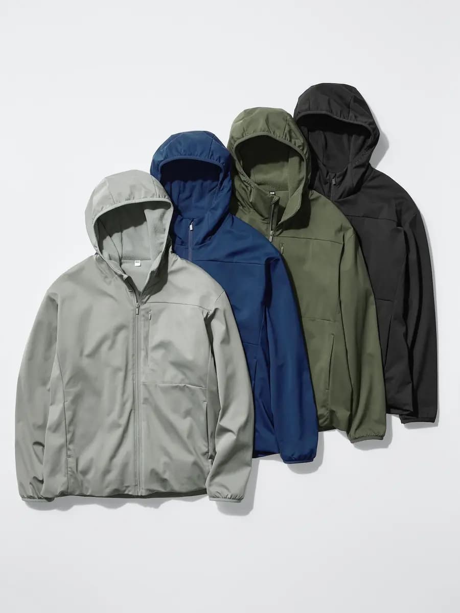 Uniqlo Windproof Fleece Full-Zip Hoodie Gray [Shell: 100% Polyester/ Lining: 100% Polyester, Imported, Windproof film helps keep cold air out.]
