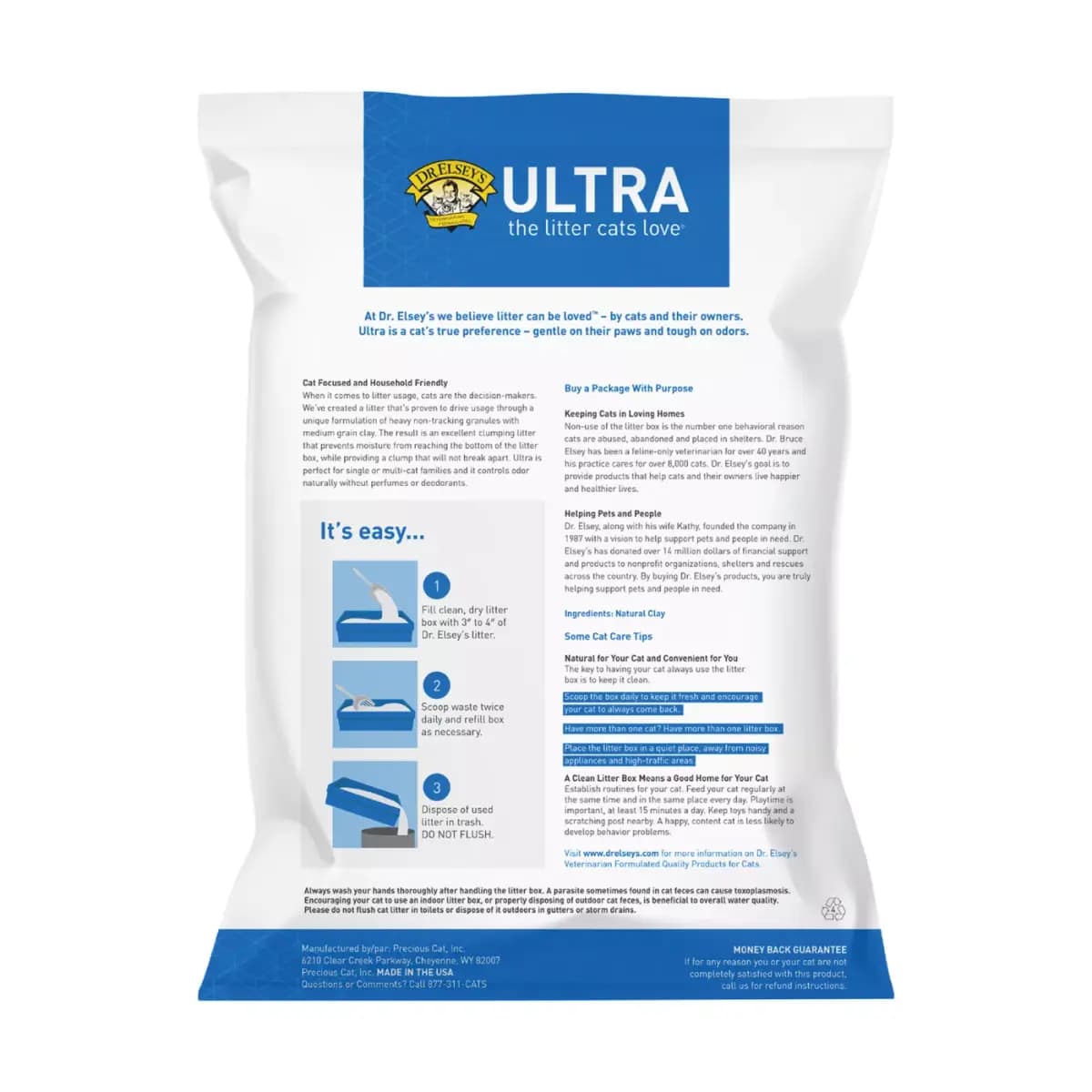 Dr. Elsey's Precious Cat Ultra Clumping Multi-Cat Clay Cat Litter - Unscented, Low Tracking [Species Cat, Brand Dr. Elsey's, Life Stage All, Nutritional Benefits Odor Control]