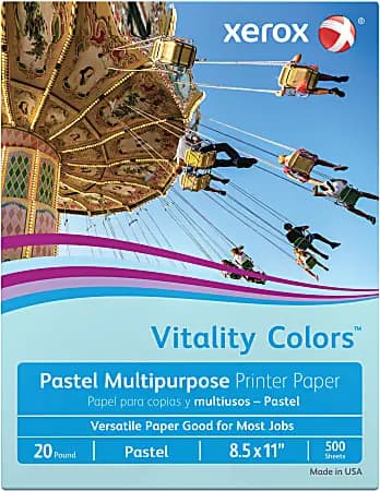 Xerox® Vitality Colors™ Multi-Use Printer & Copy Paper, 1 Ream, Blue, Letter (8.5" x 11"), 500 Sheets Per Ream, 20 Lb, 30% Recycled [color Blue, sheet size Letter (8-1/2" x 11"), r